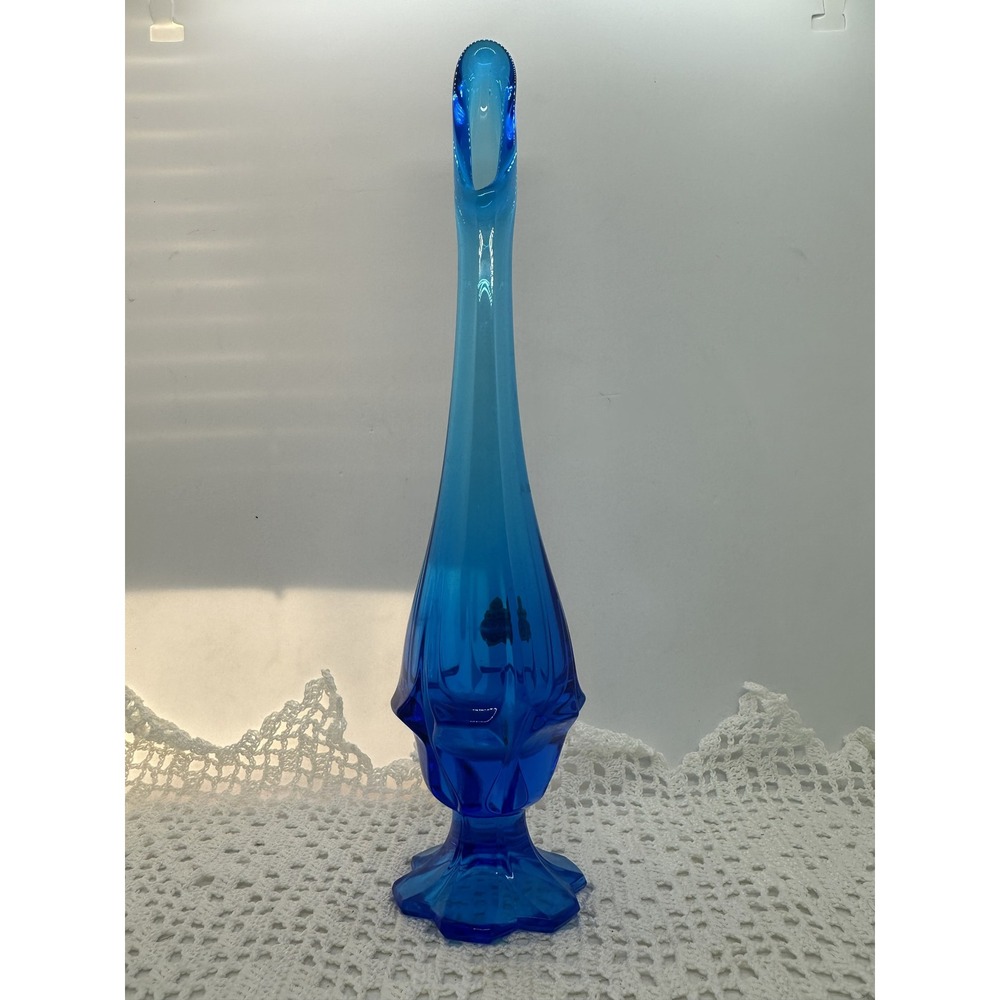 Fenton Colonial Blue Swung Vase Vintage MCM Art Glass Pedestal Base 12 Inch